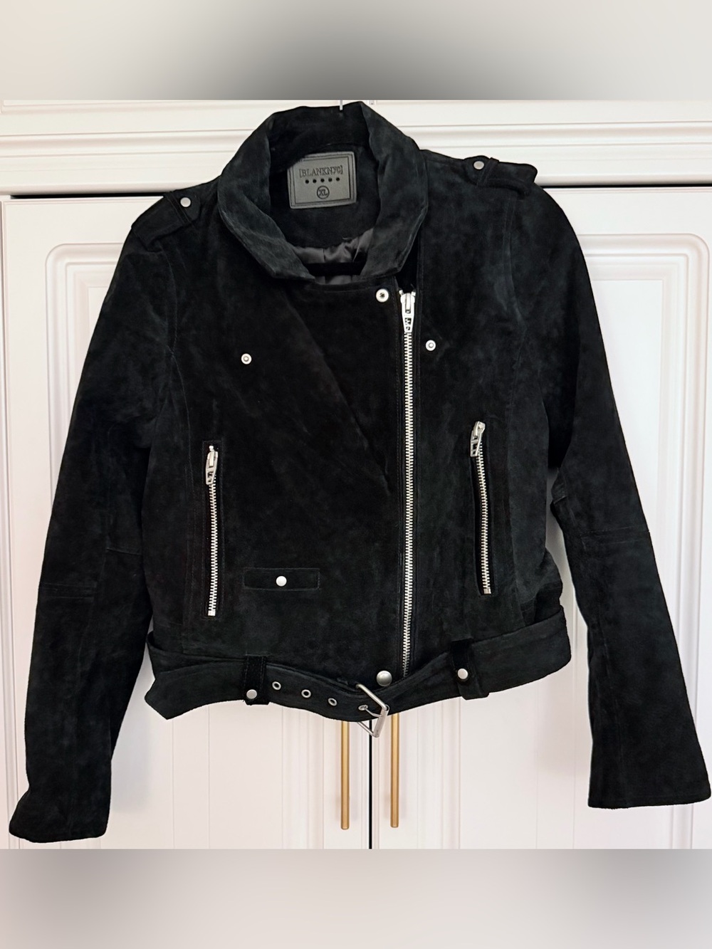 BLANK NYC Black Suede Moto Jacket Belted Asymmetrical Zip Size XL